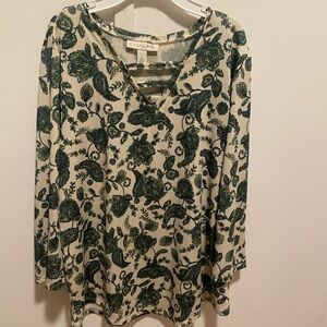 Elegant Green Floral Long Sleeve Top
